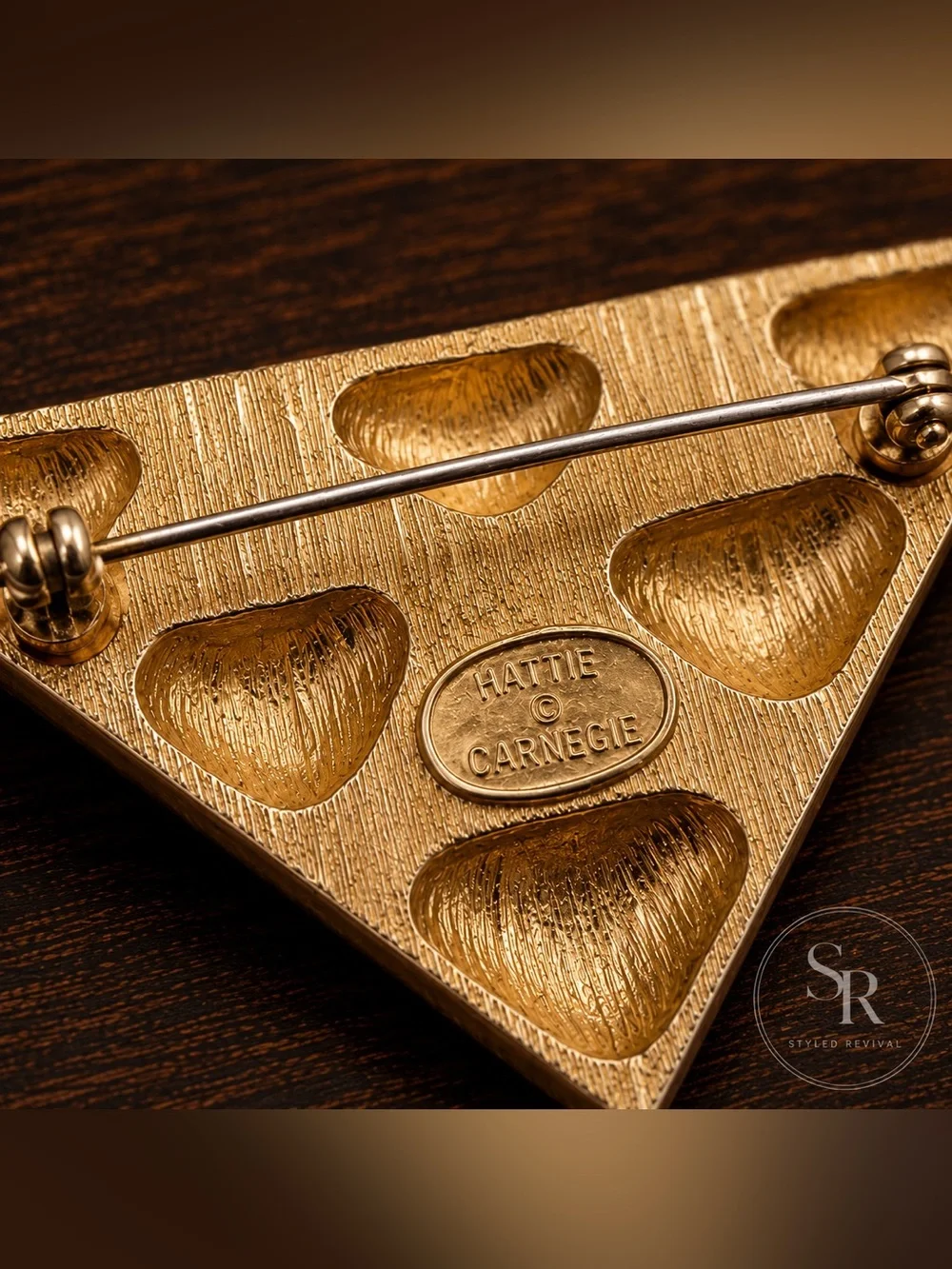 VTG Signed Hattie Carnegie Gold & Silver Tone Geometric Triangle Brooch Pin